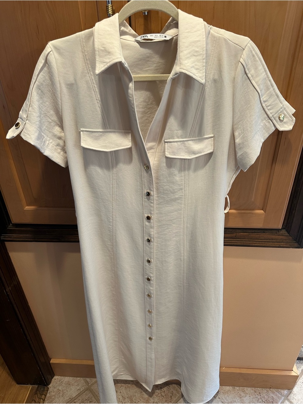 Zara Light Cream Shirt Dress with Button Front